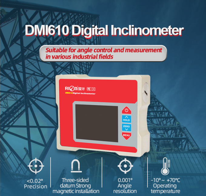 Eje dual digital del inclinómetro DMI610, pantalla a todo color del nivel de alcohol del prolongador. lectura digital de 2 ejes para el torno